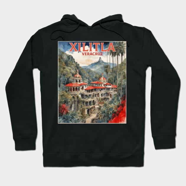 Xilitla San Luis Potosi Mexico Watercolor Vintage Tourism Hoodie by TravelersGems